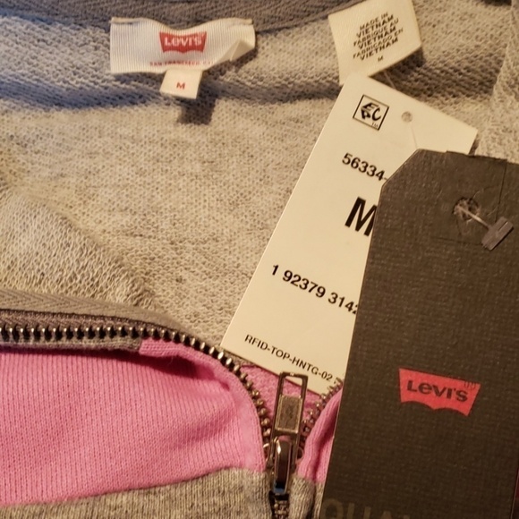 NWT Levi's gray striped hoodie with pink and blue stripes size M. - Picture 7 of 8